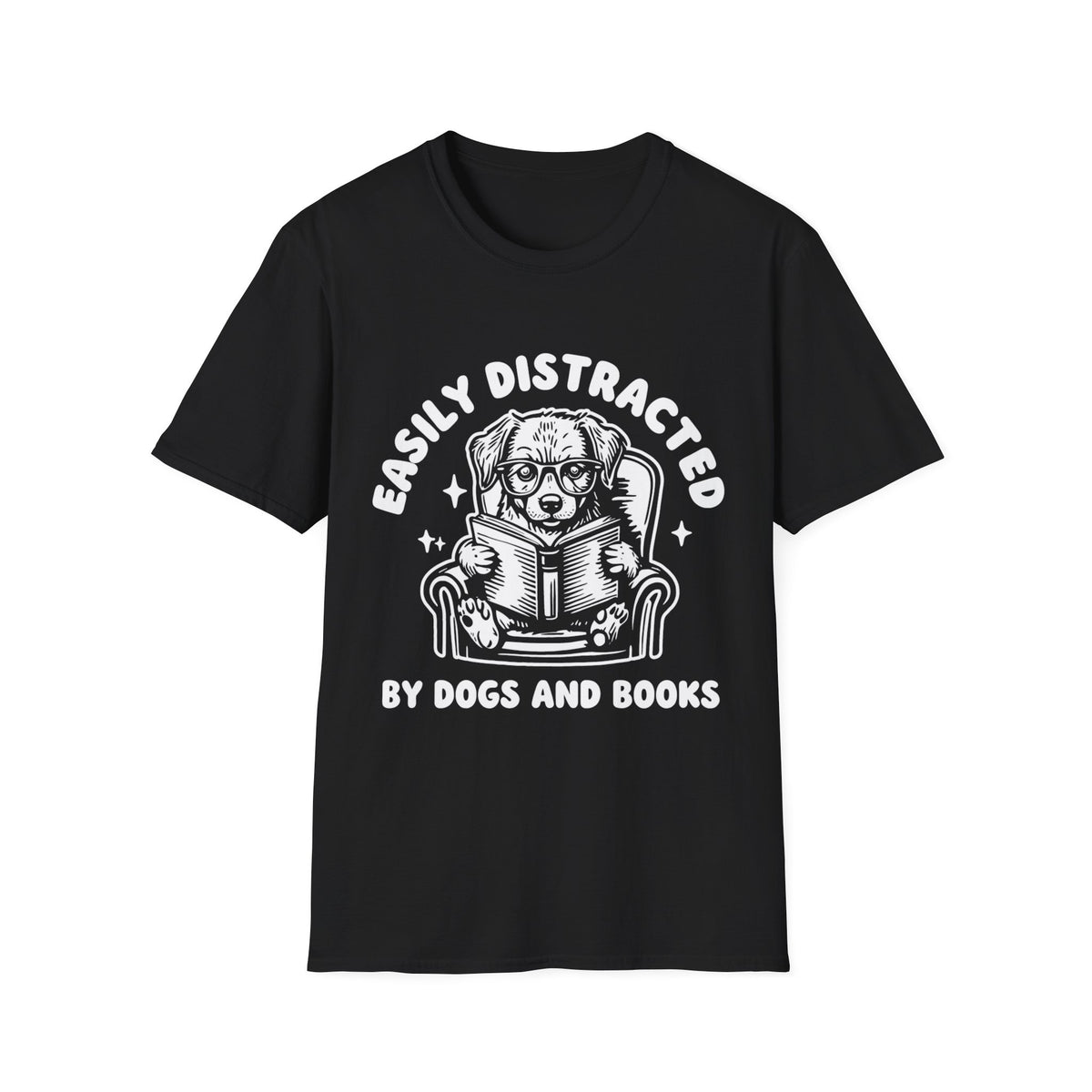 Easily Distracted By Dogs And Books WHT t-shirt
