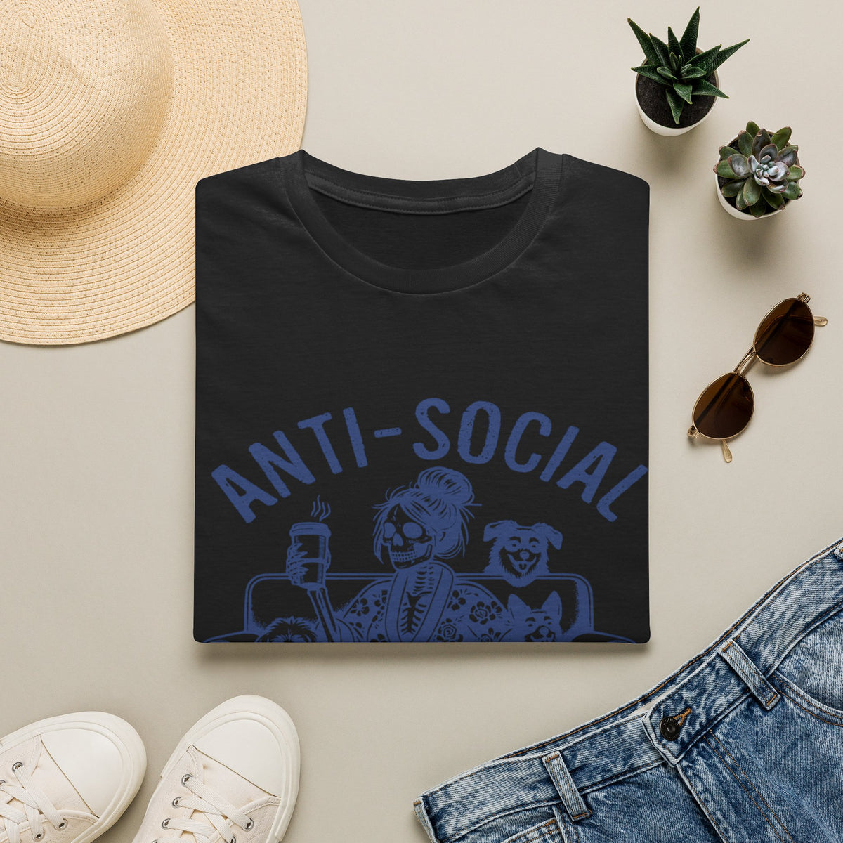 Anti Socail Dog Mom blu t-shirt