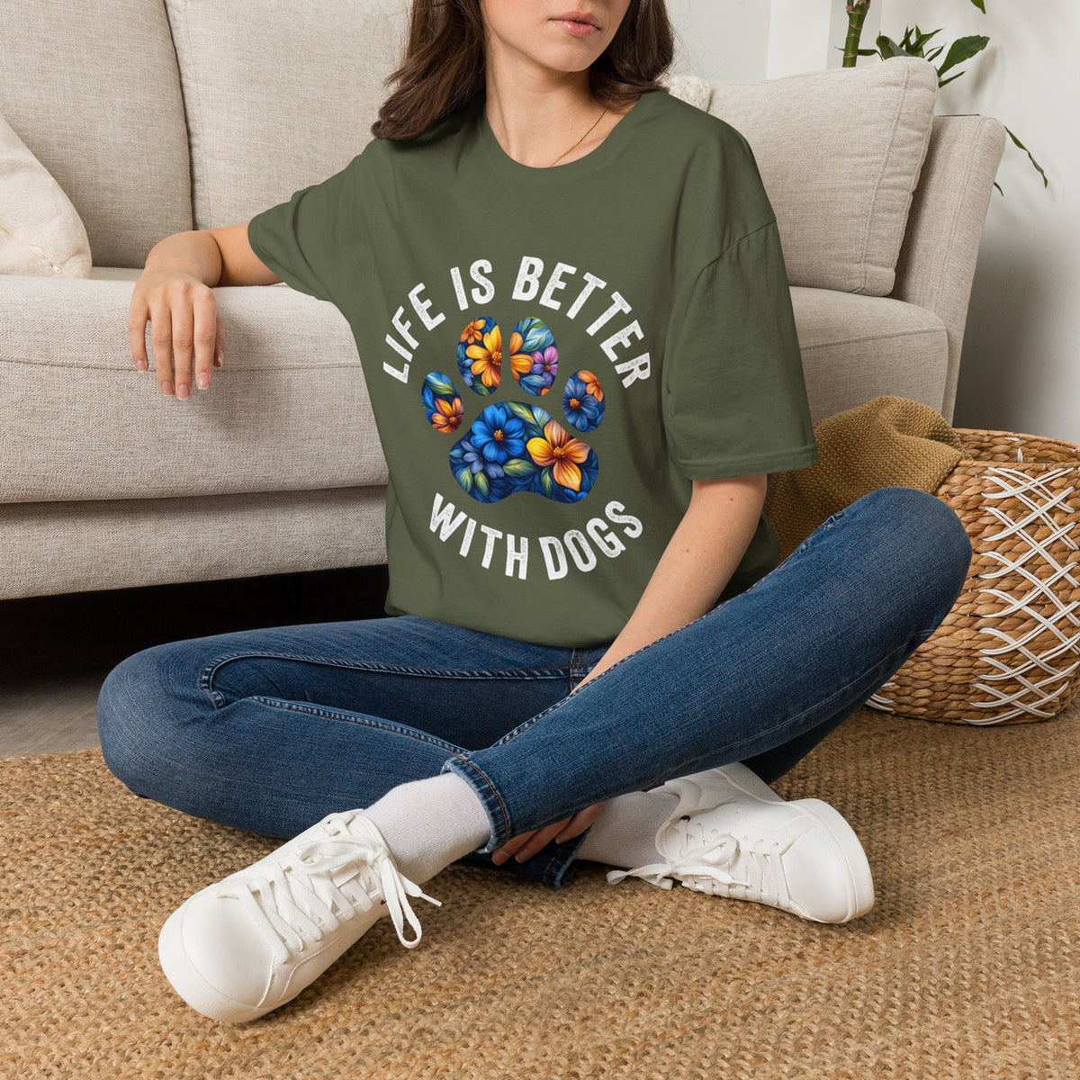 Life Better With Dogs wht t-shirt