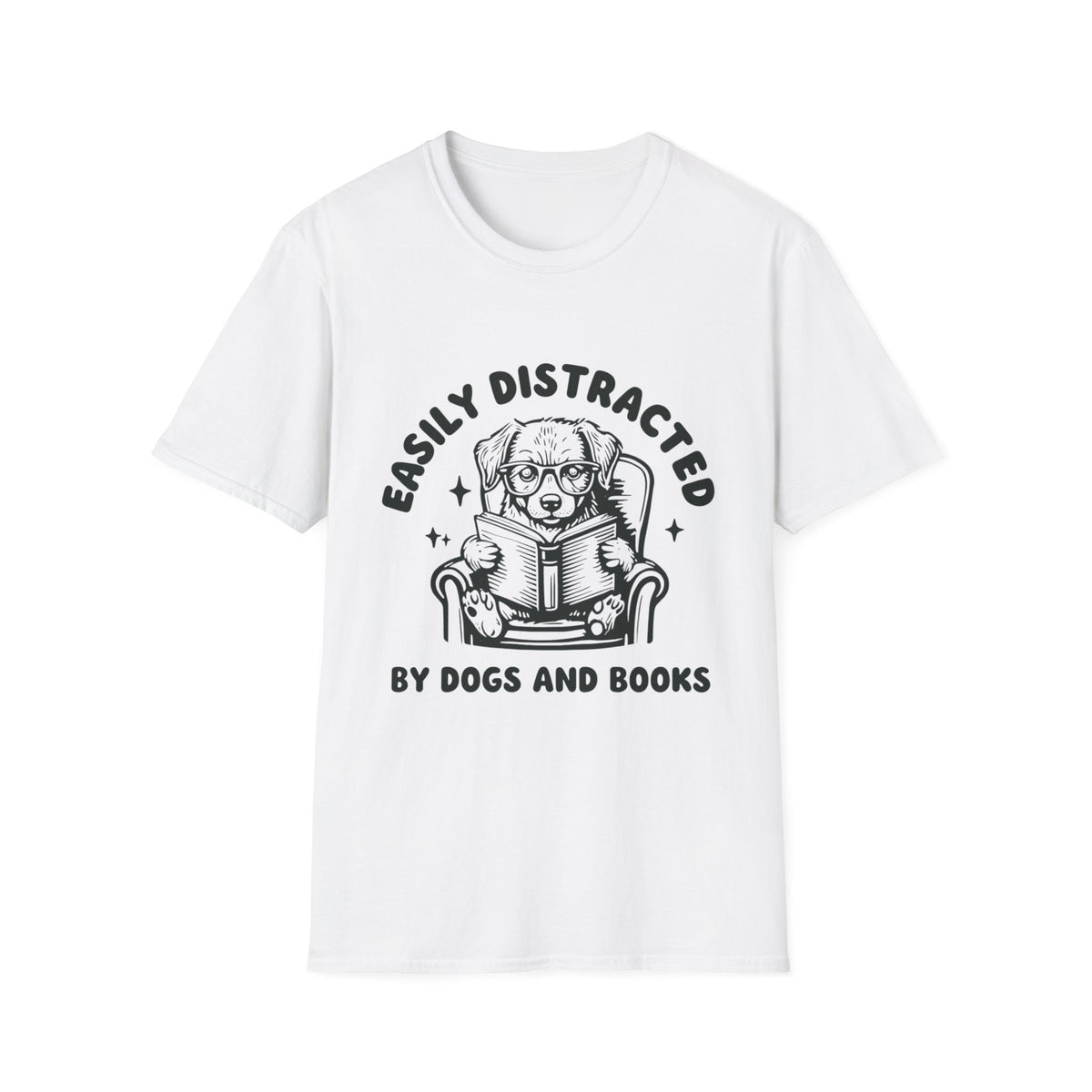 Easily Distracted By Dogs And Books BLK t-shirt