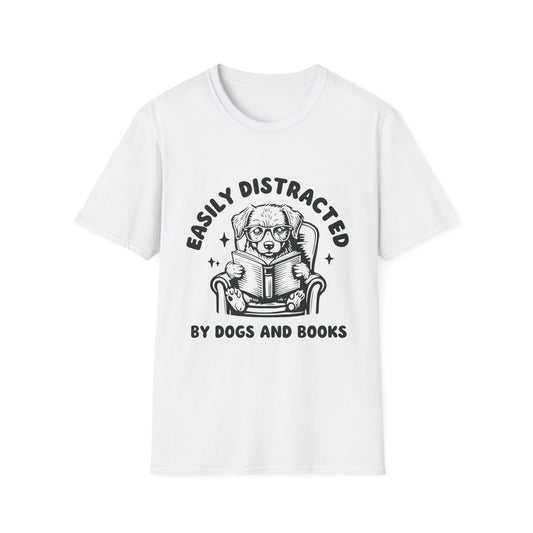 Easily Distracted By Dogs And Books BLK t-shirt