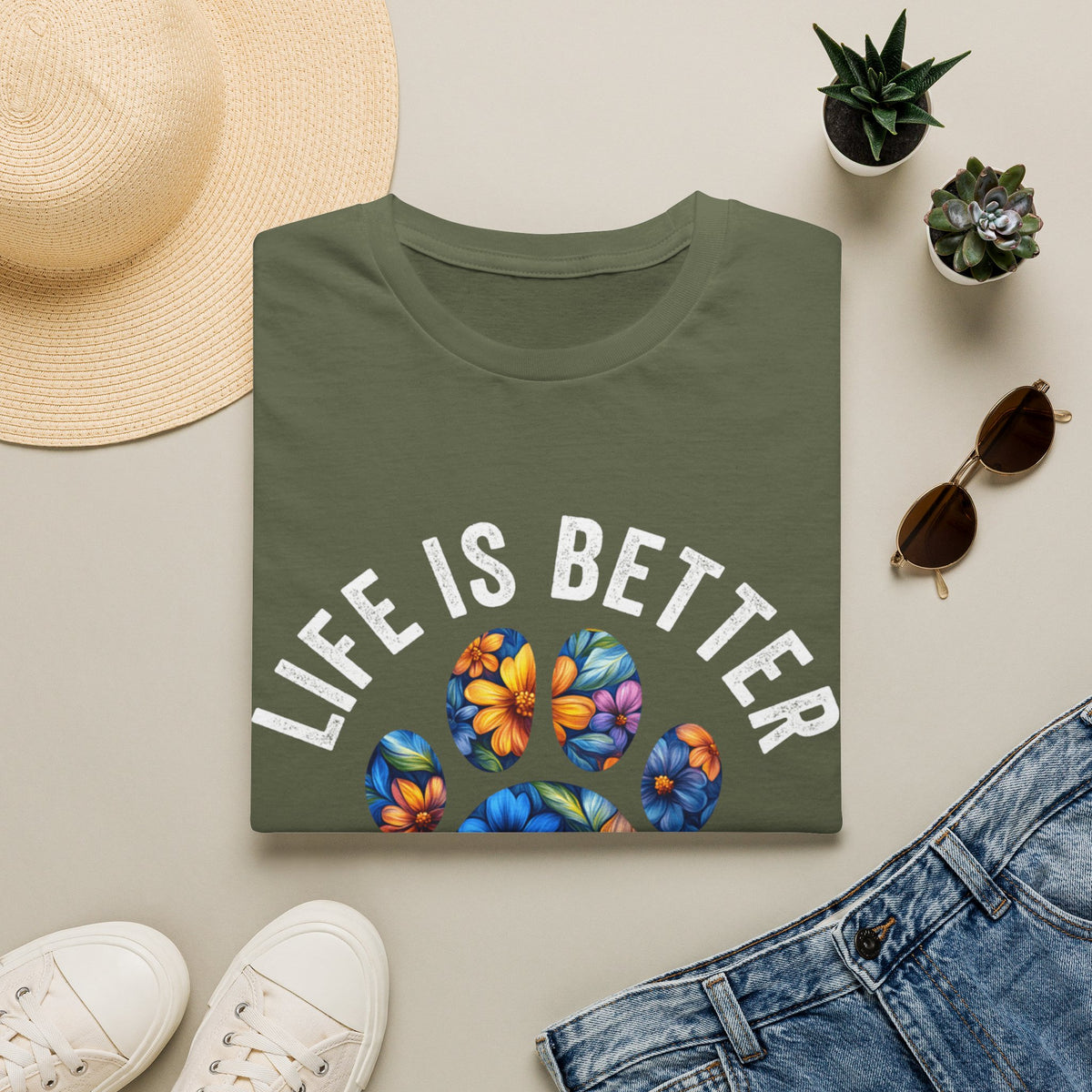Life Better With Dogs wht t-shirt