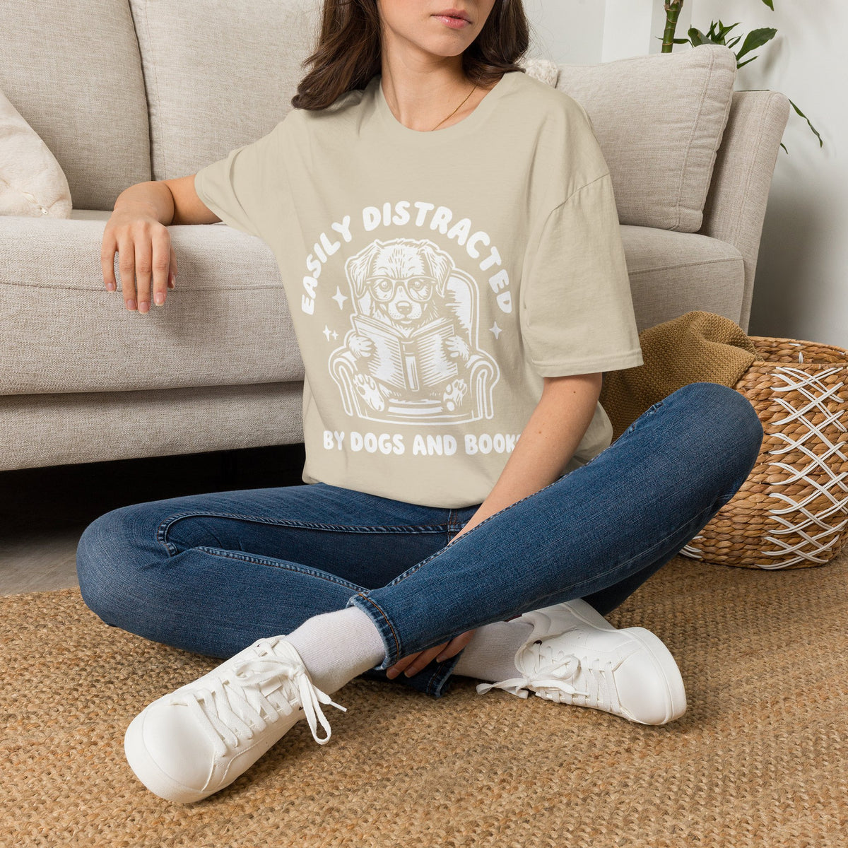 Easily Distracted By Dogs And Books WHT t-shirt