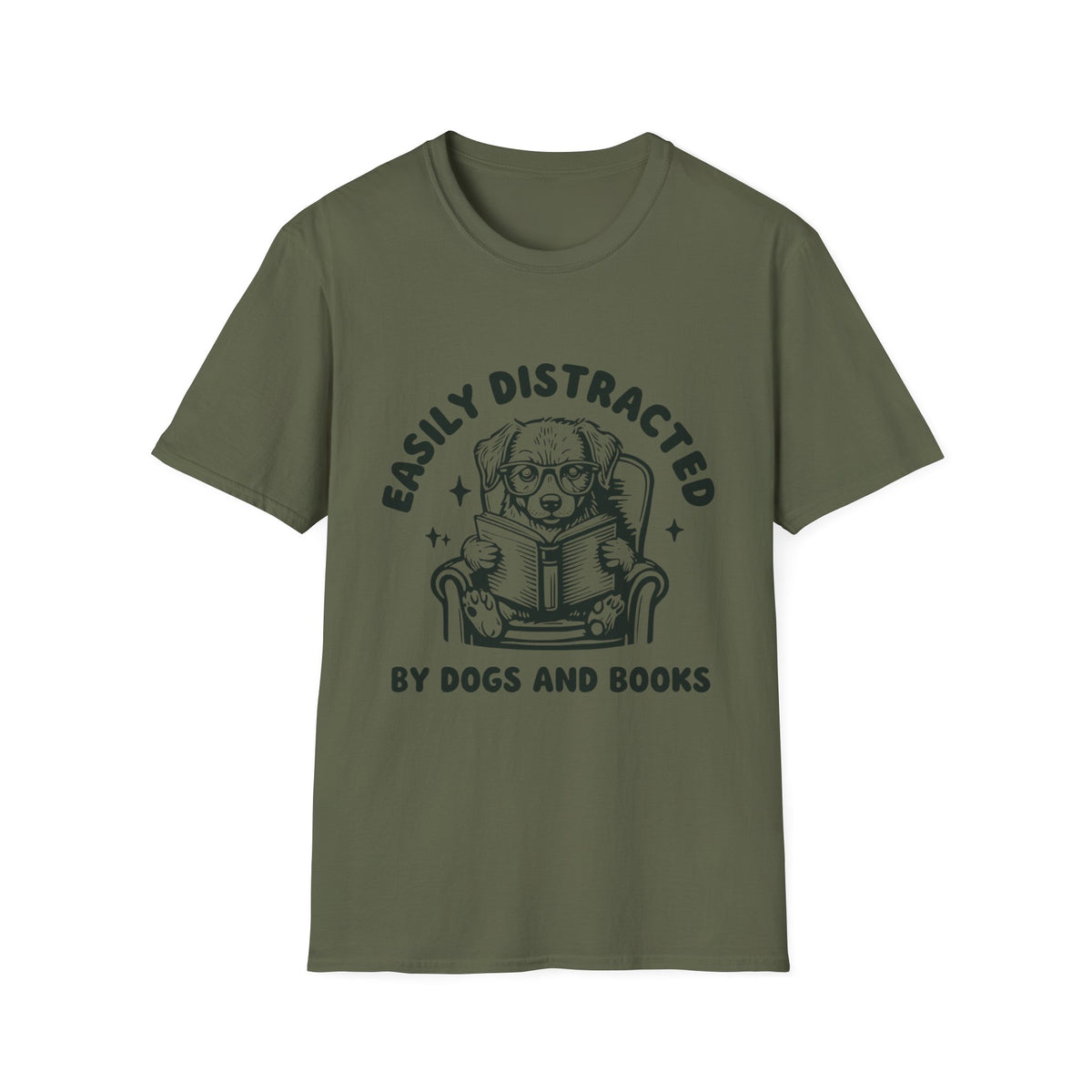 Easily Distracted By Dogs And Books BLK t-shirt