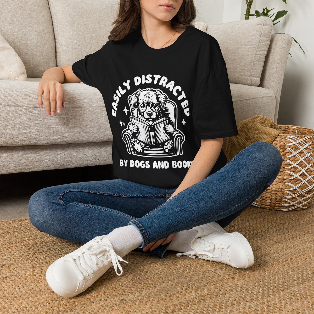 Easily Distracted By Dogs And Books WHT t-shirt