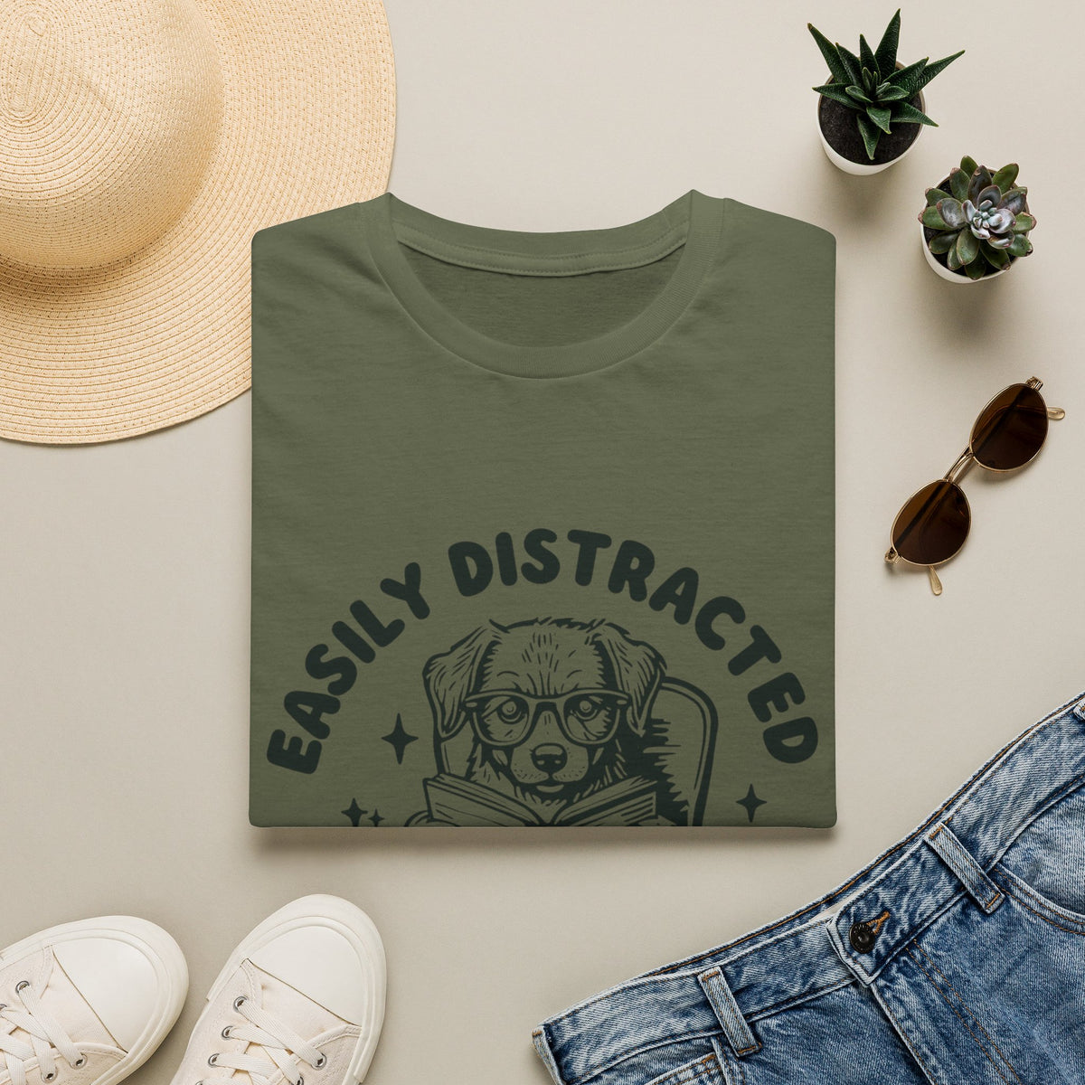 Easily Distracted By Dogs And Books BLK t-shirt