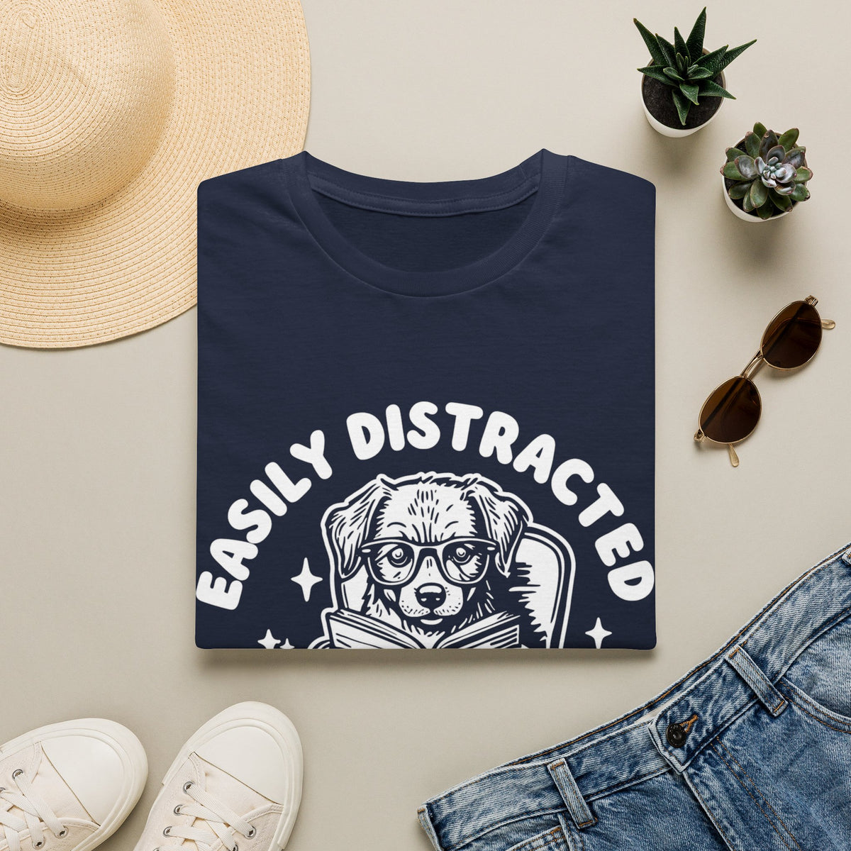 Easily Distracted By Dogs And Books WHT t-shirt