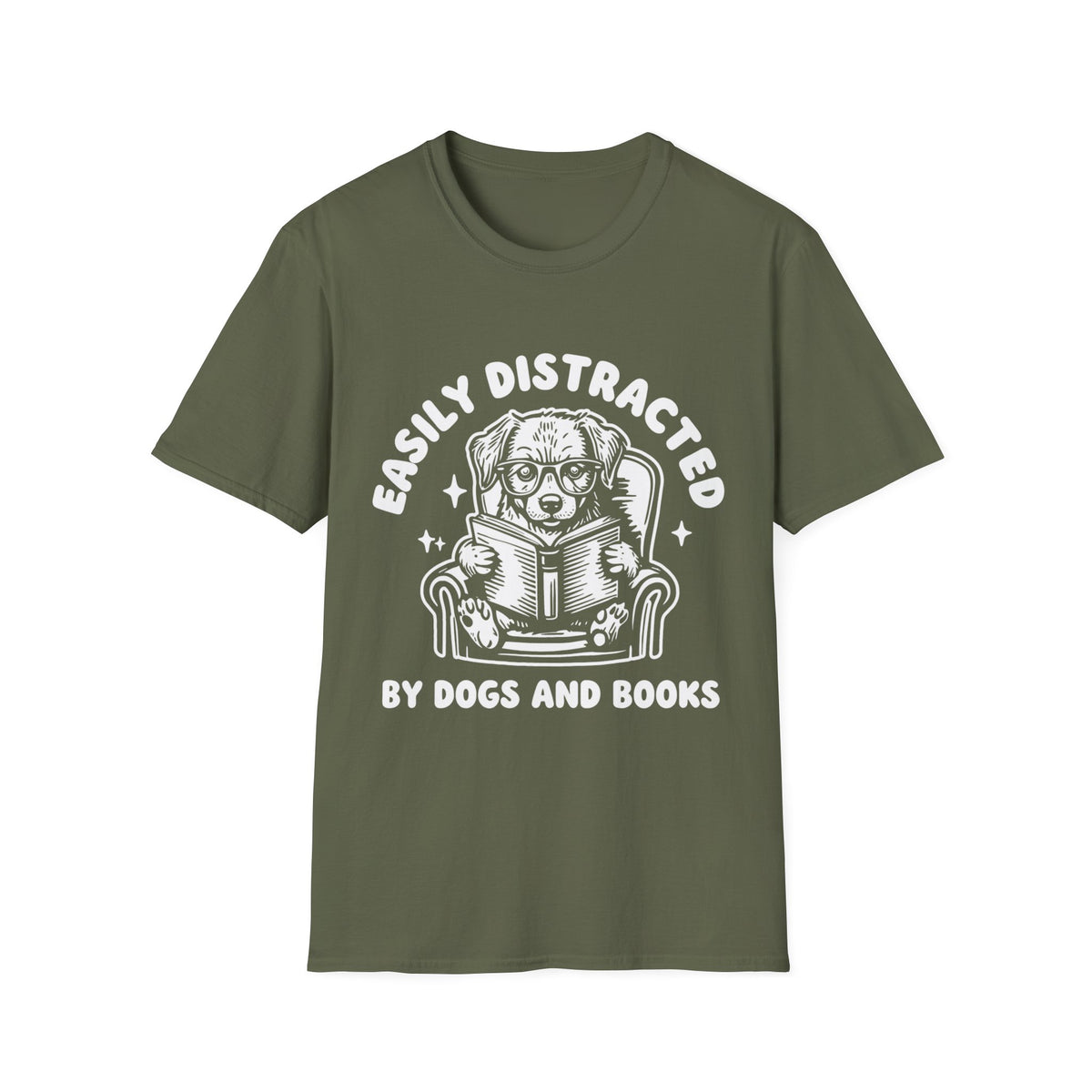 Easily Distracted By Dogs And Books WHT t-shirt
