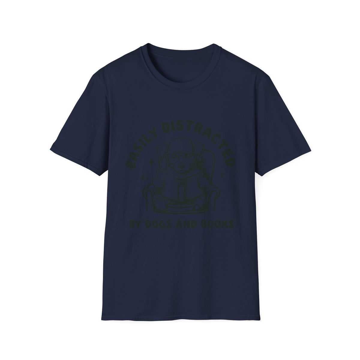 Easily Distracted By Dogs And Books BLK t-shirt