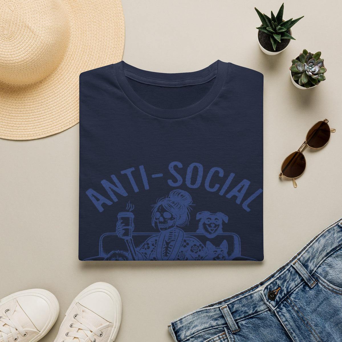 Anti Socail Dog Mom blu t-shirt