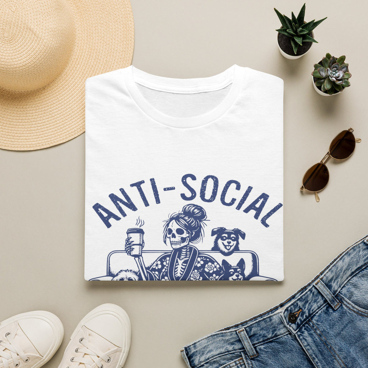 Anti Socail Dog Mom blu t-shirt