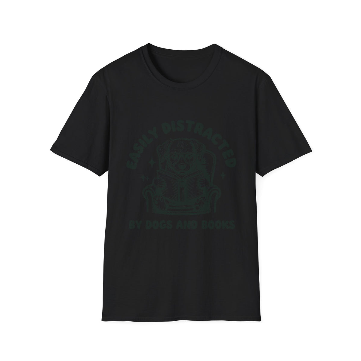 Easily Distracted By Dogs And Books BLK t-shirt