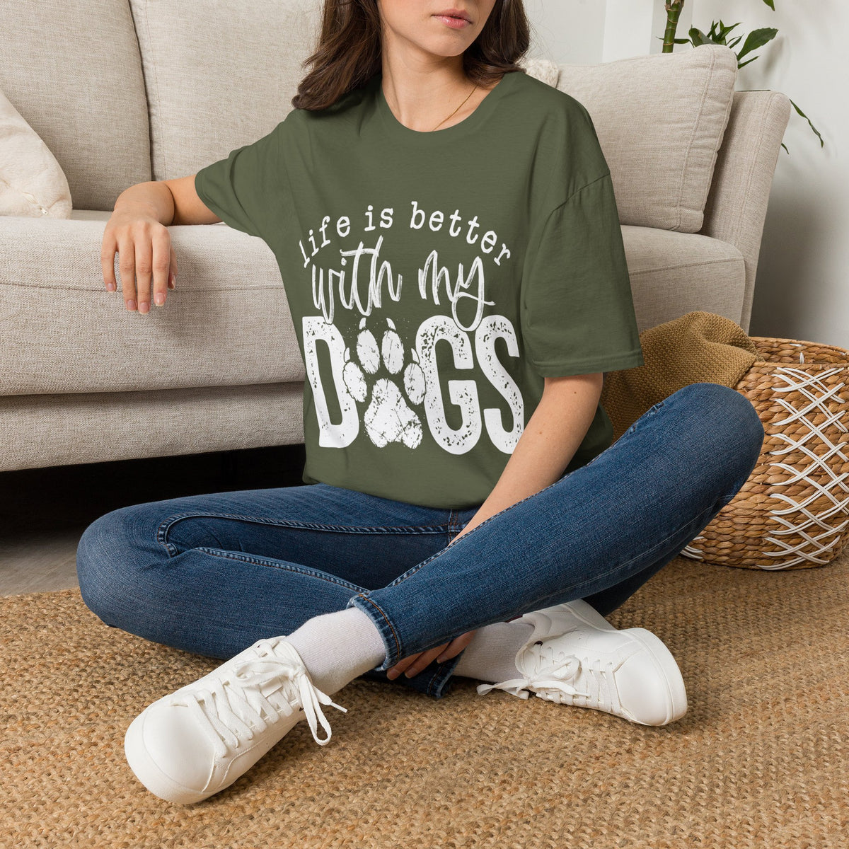Life Better With My Dogs wht t-shirt