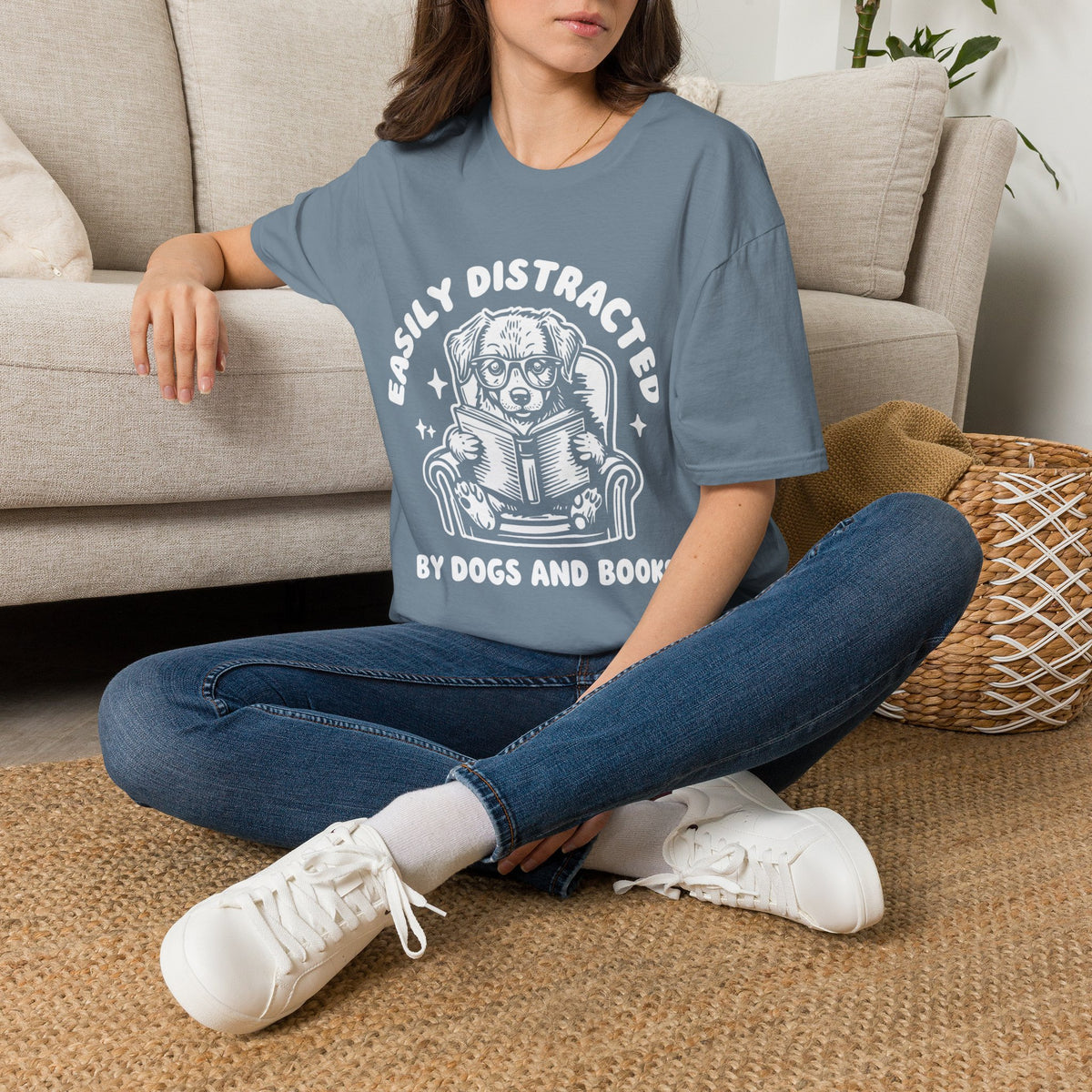 Easily Distracted By Dogs And Books WHT t-shirt
