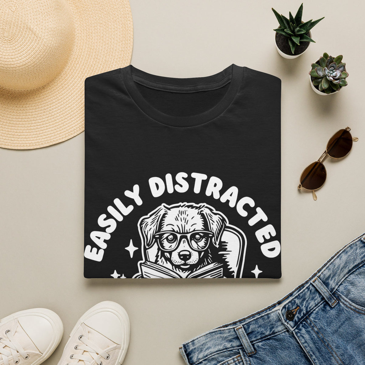 Easily Distracted By Dogs And Books WHT t-shirt