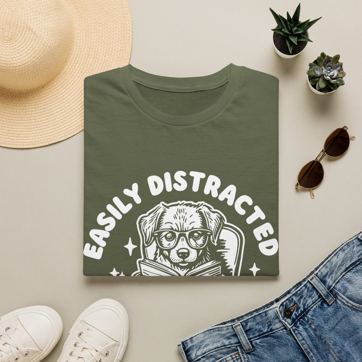 Easily Distracted By Dogs And Books WHT t-shirt