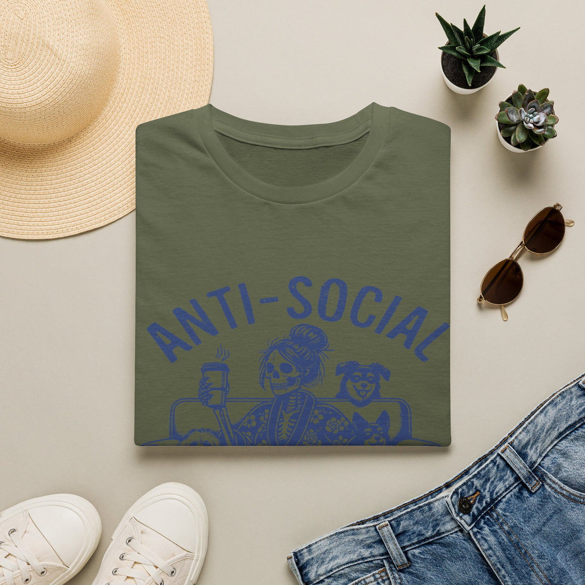 Anti Socail Dog Mom blu t-shirt
