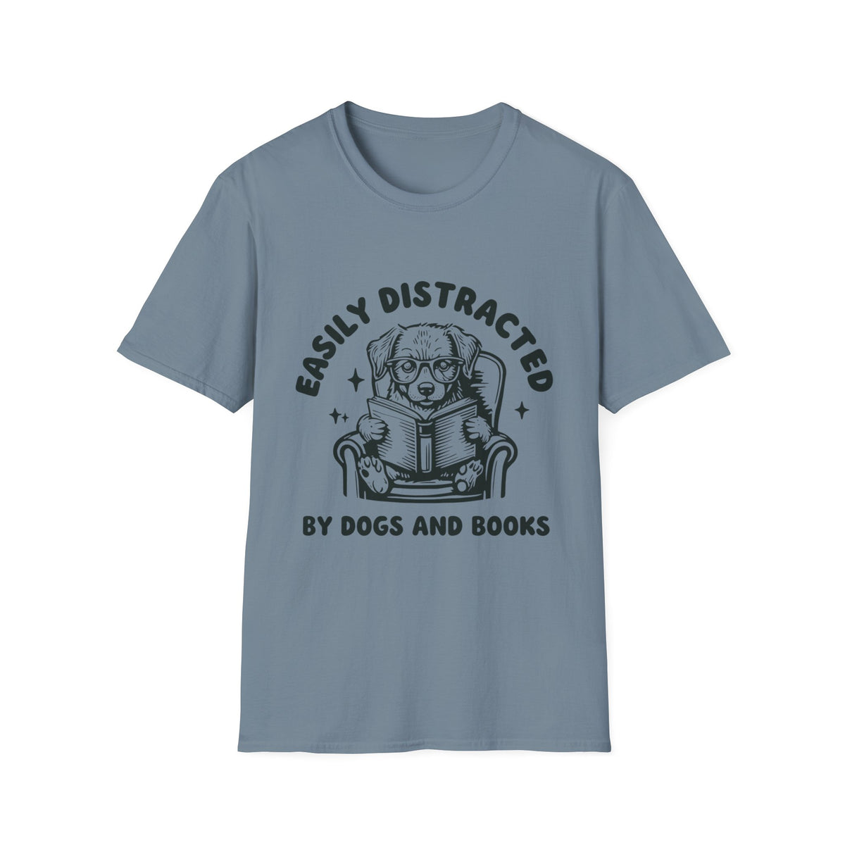 Easily Distracted By Dogs And Books BLK t-shirt