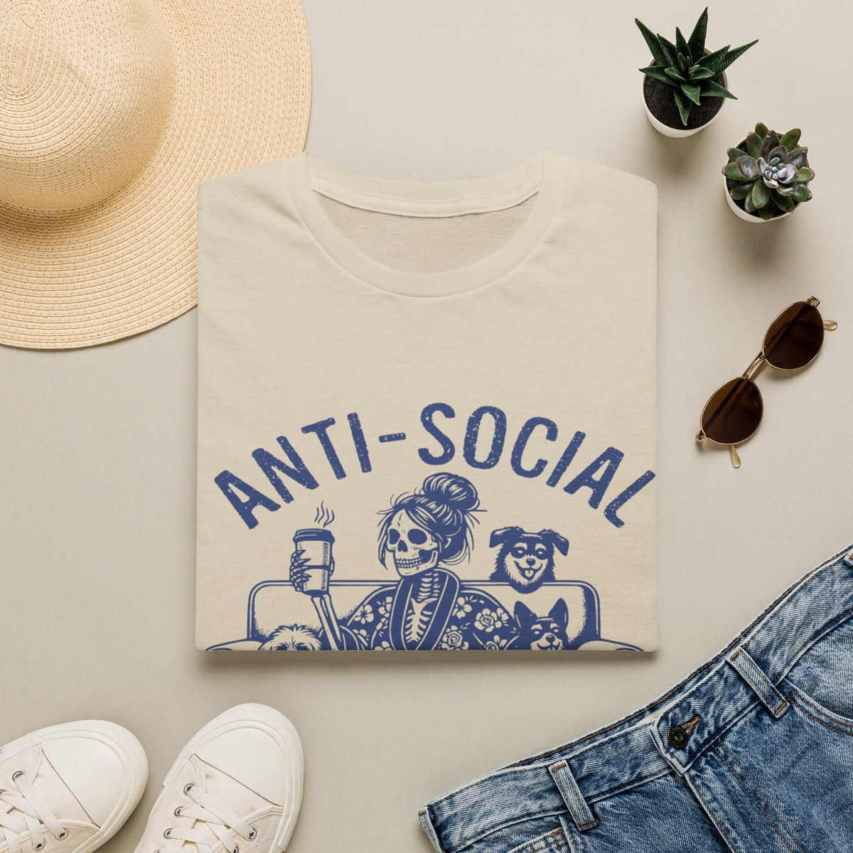 Anti Socail Dog Mom blu t-shirt