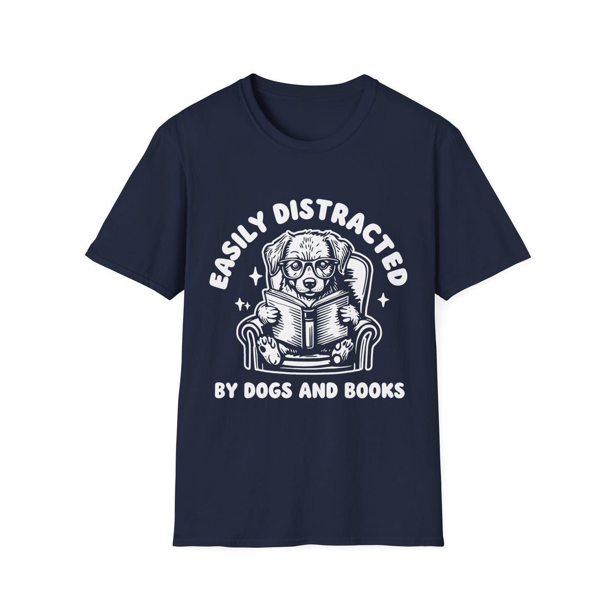 Easily Distracted By Dogs And Books WHT t-shirt
