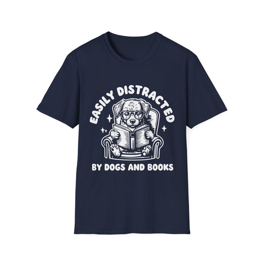 Easily Distracted By Dogs And Books WHT t-shirt