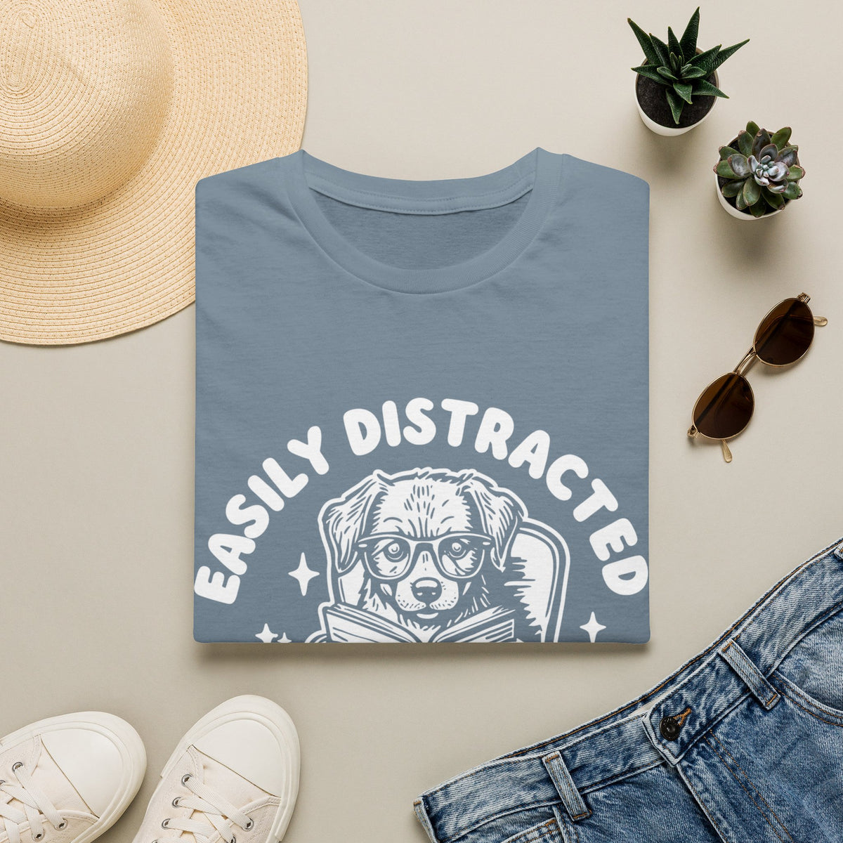 Easily Distracted By Dogs And Books WHT t-shirt