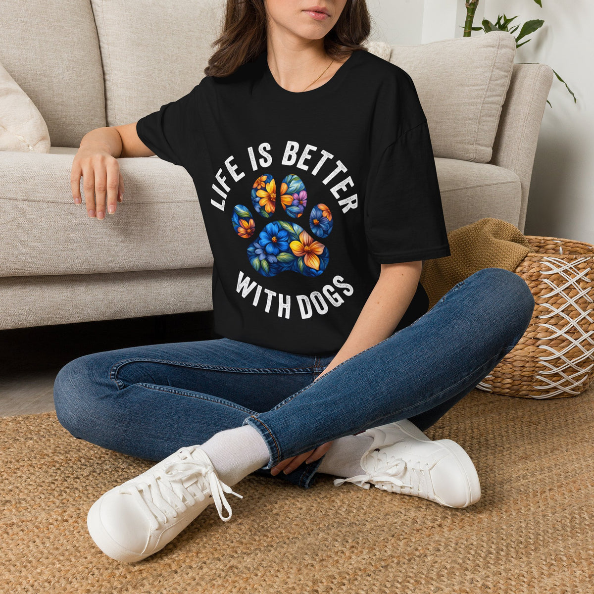 Life Better With Dogs wht t-shirt