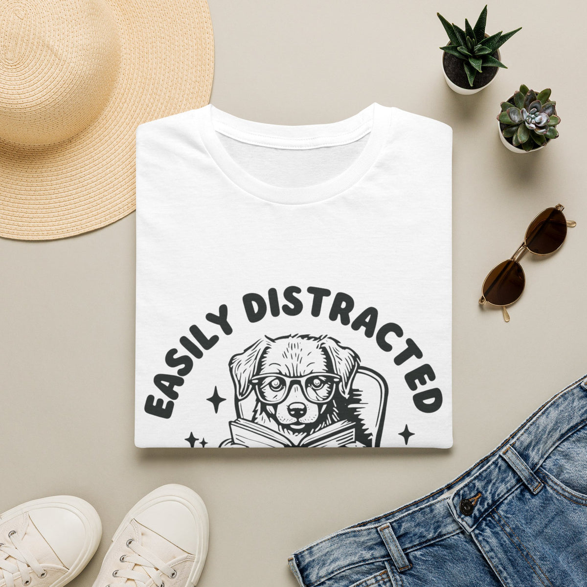 Easily Distracted By Dogs And Books BLK t-shirt