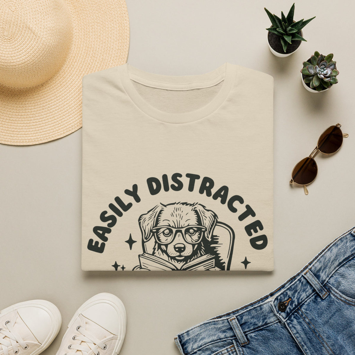 Easily Distracted By Dogs And Books BLK t-shirt
