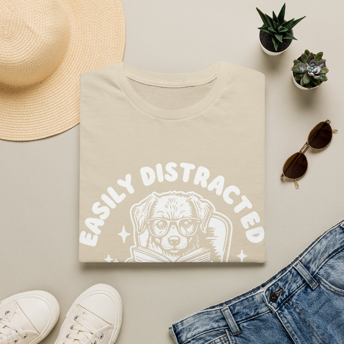 Easily Distracted By Dogs And Books WHT t-shirt